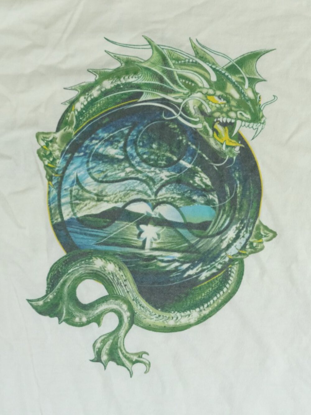 Rare Size 2XL Hawaiian Island Creations Green Dragon Surfing Single T-Shirt